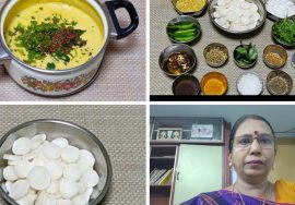 முள்ளங்கி குழம்பு ( அரைத்த குழம்பு)/ Radish kulambu -பருப்பு வேகவைக்க தேவை இல்லை – Mallika Badrinath
