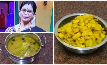 கொஞ்சம் வெந்தயம் கூடுதல் சுவை முருங்கைசாம்பார்& சர்க்கரை வள்ளி கறி -Mallika Badrinath